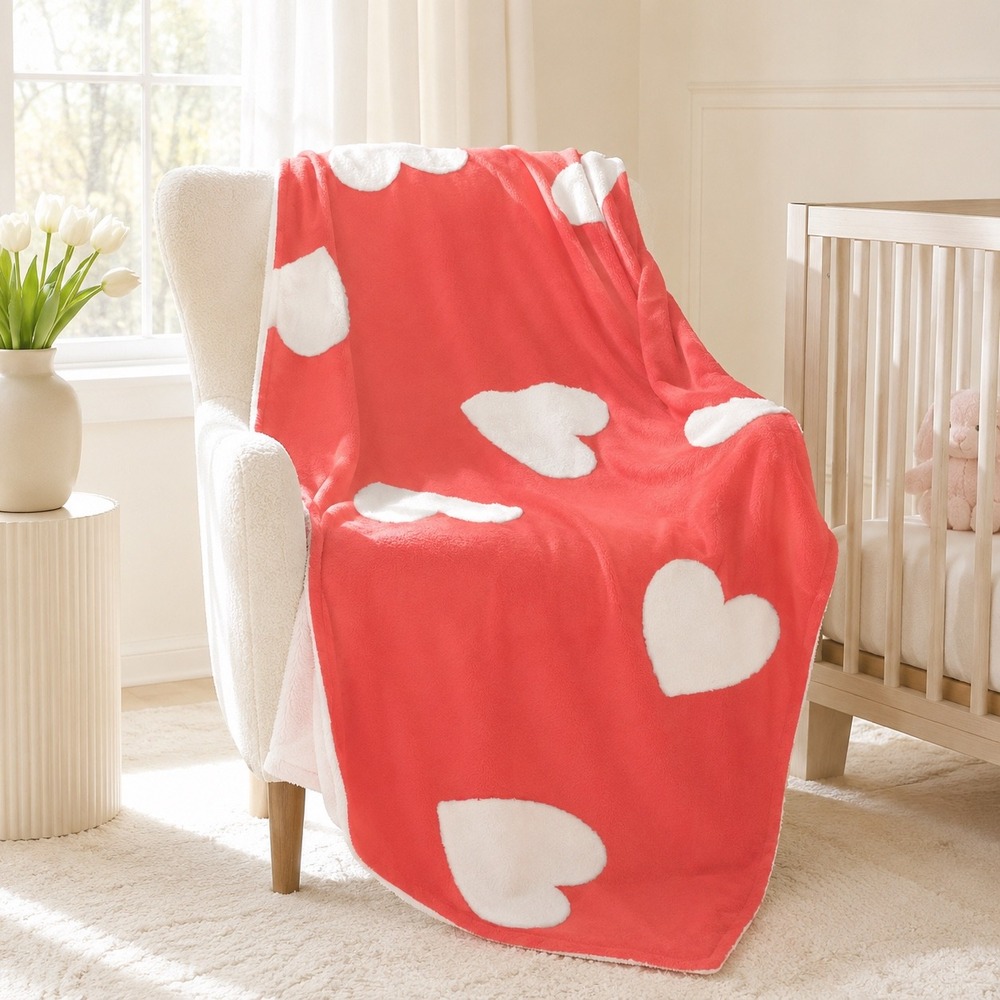 Pillowfort‎ Kids Patisserie Heart Chenille Throw Blanket Red Beige 50x60 NEW